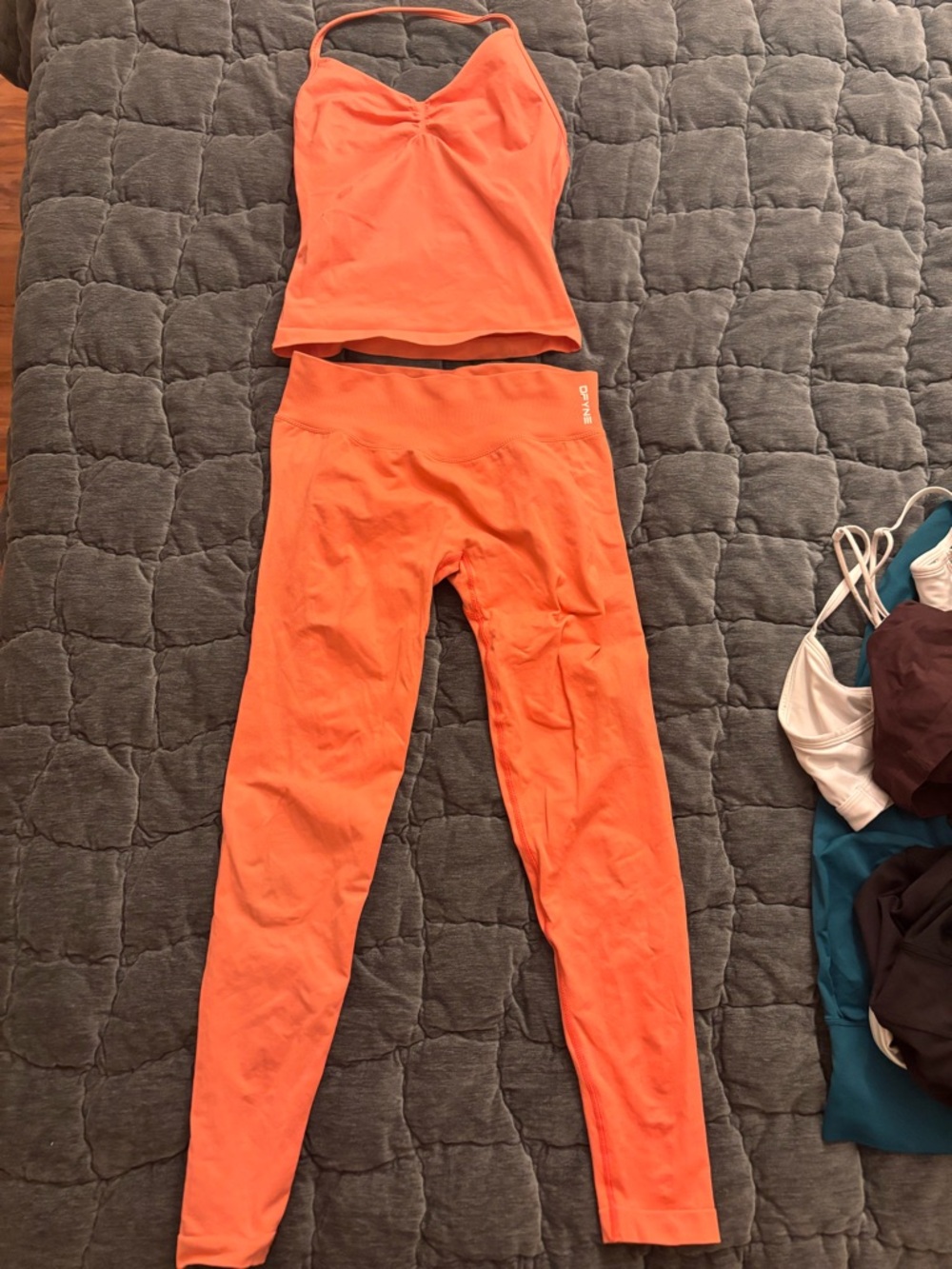 DFYNE Impact Longline Strappy Top & Impact Leggings in Coral